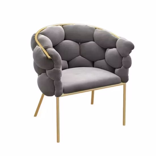 ミニマリストメイクアップダイニングチェア、北欧ベルベットベージュ房状ゴールデンステンレス鋼脚ミニマリストダイニングチェア